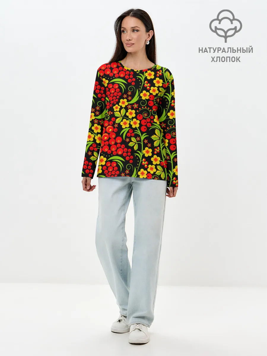 Лонгслив женский. Хлопок / Хохлома