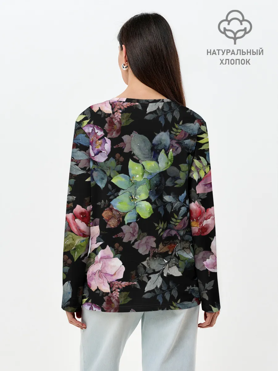 Лонгслив женский. Хлопок / Цветочный сад