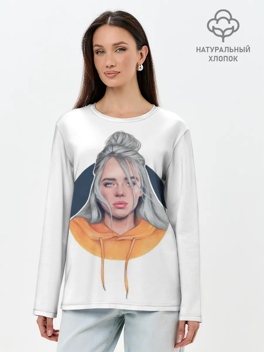 Лонгслив женский. Хлопок / Billie Eilish art 1