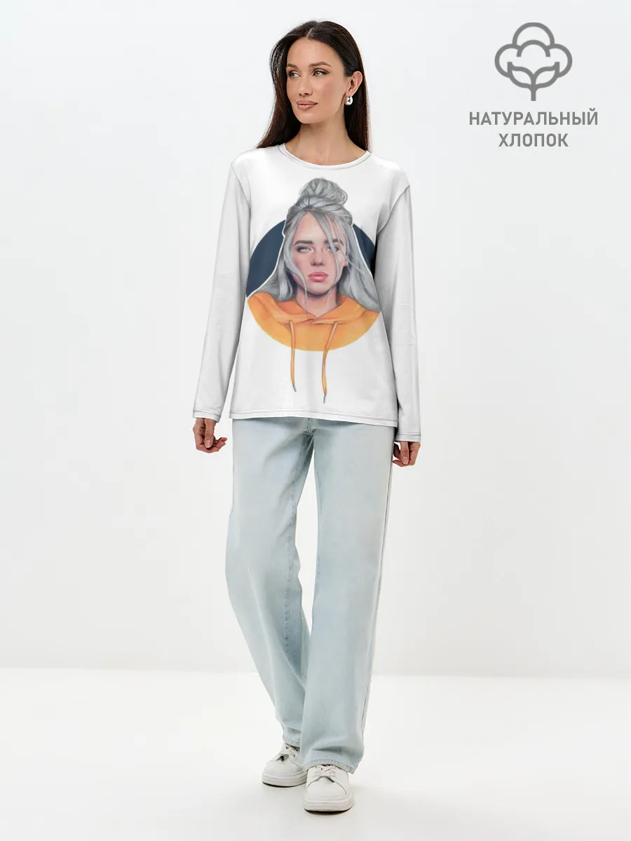 Лонгслив женский. Хлопок / Billie Eilish art 1
