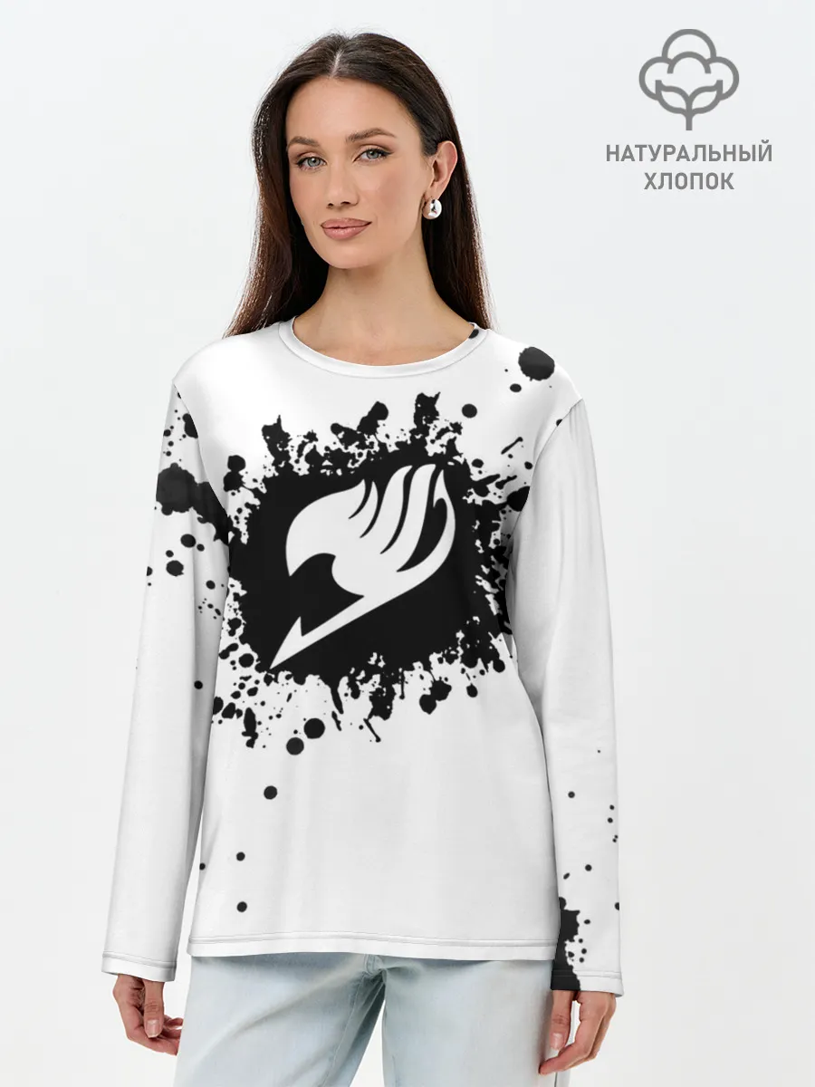Лонгслив женский. Хлопок / Белая эмблема Хвоста Феи