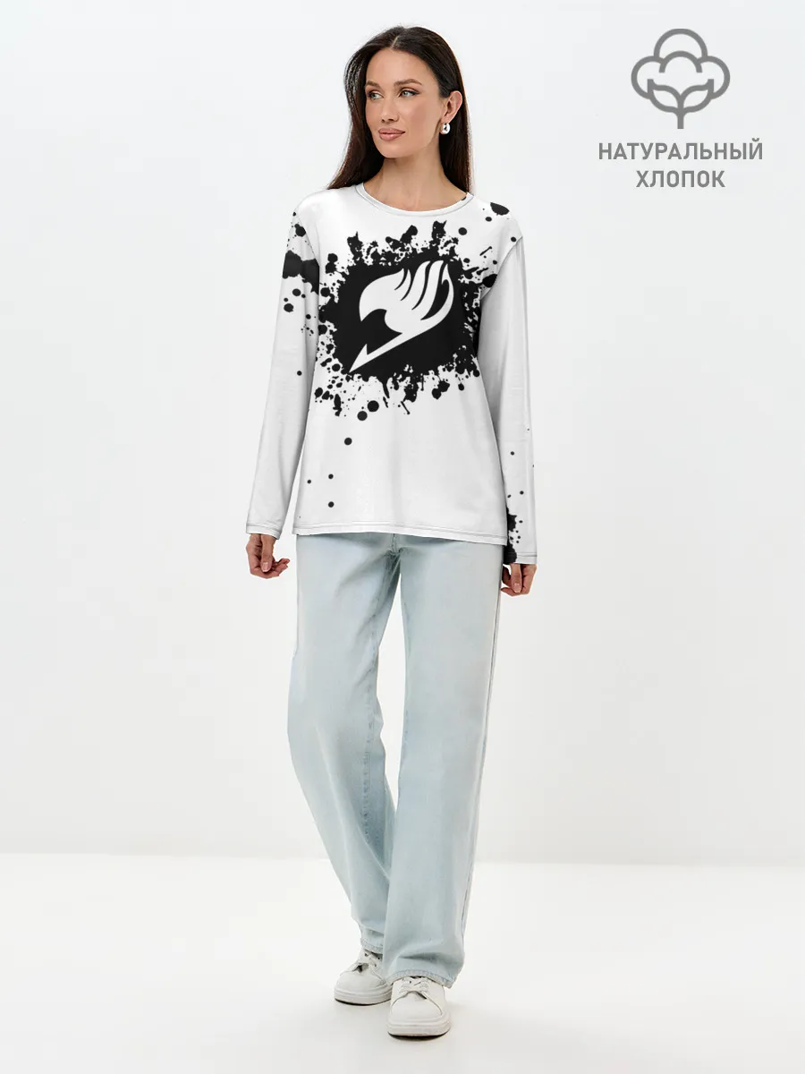 Лонгслив женский. Хлопок / Белая эмблема Хвоста Феи