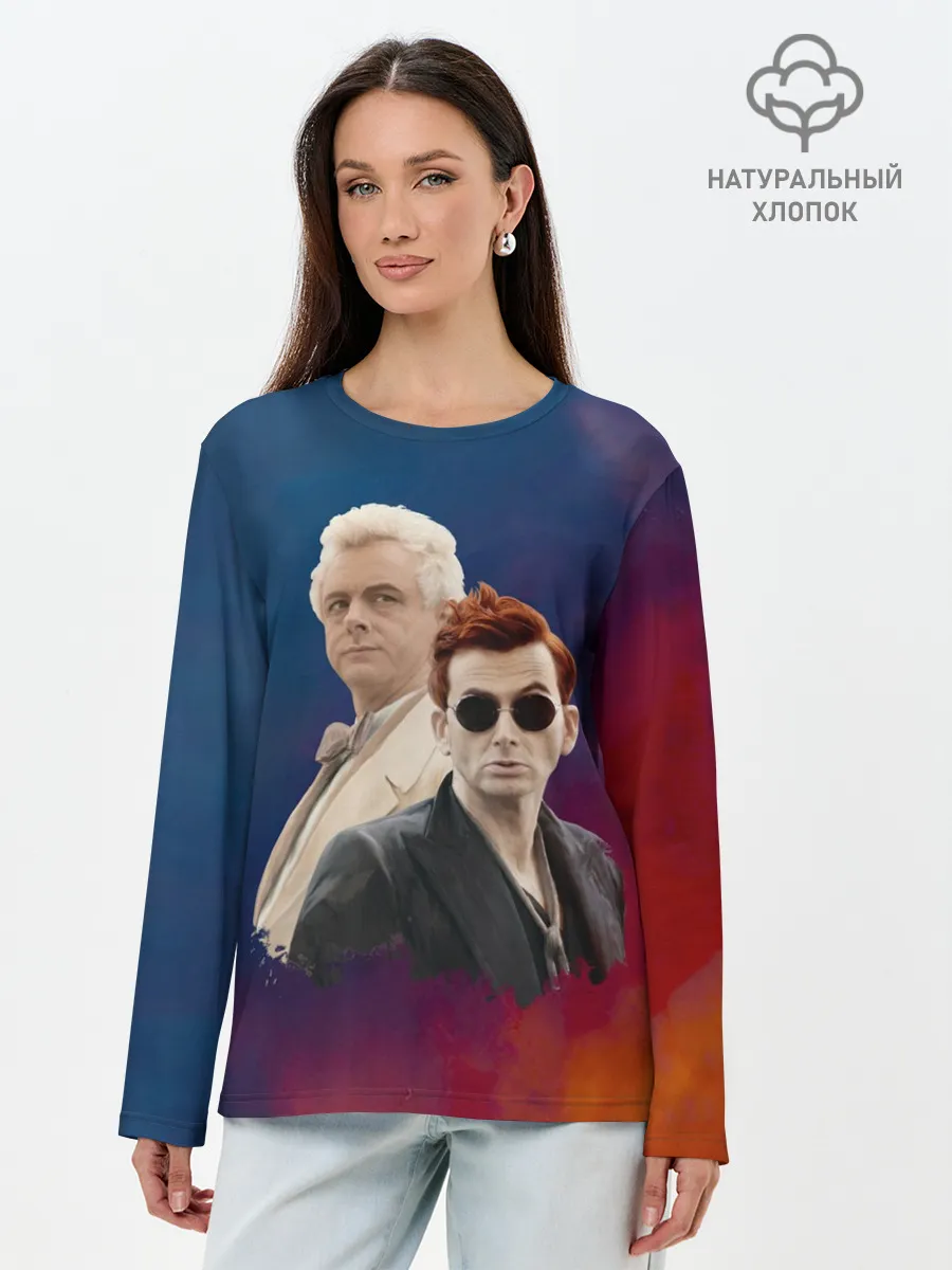 Лонгслив женский. Хлопок / Кроули и Азирафель