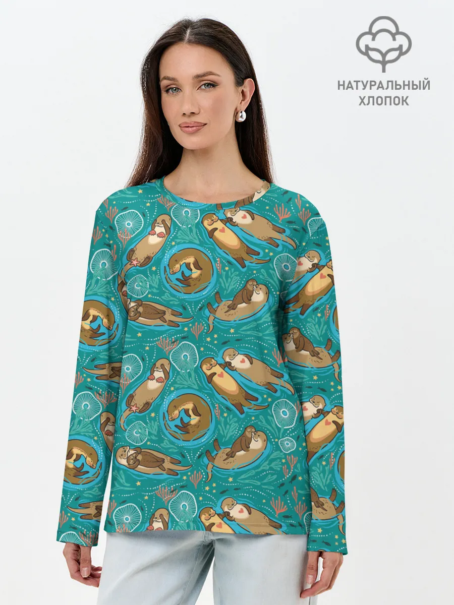 Лонгслив женский. Хлопок / Весёлые выдры