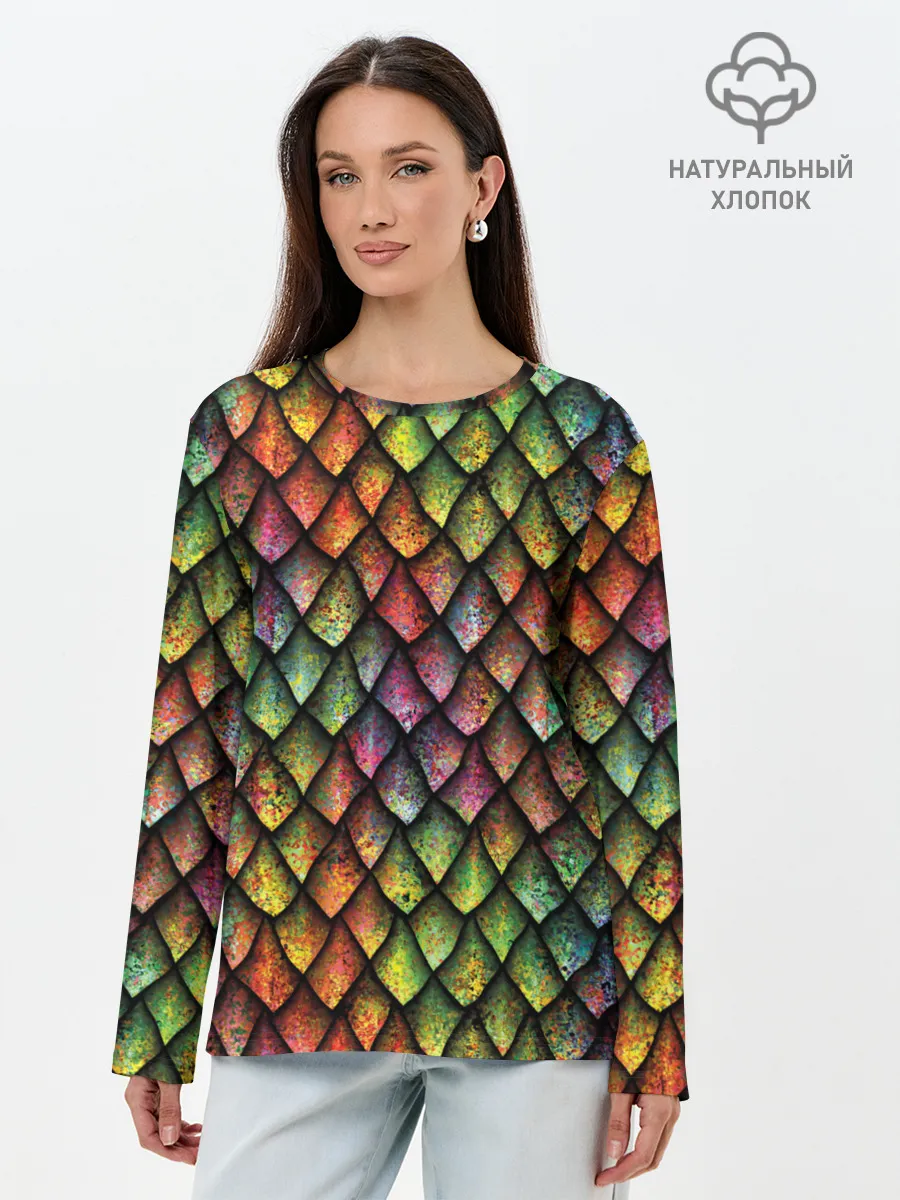 Лонгслив женский. Хлопок / Чешуя дракона