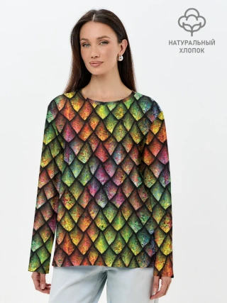 Лонгслив женский. Хлопок / Чешуя дракона