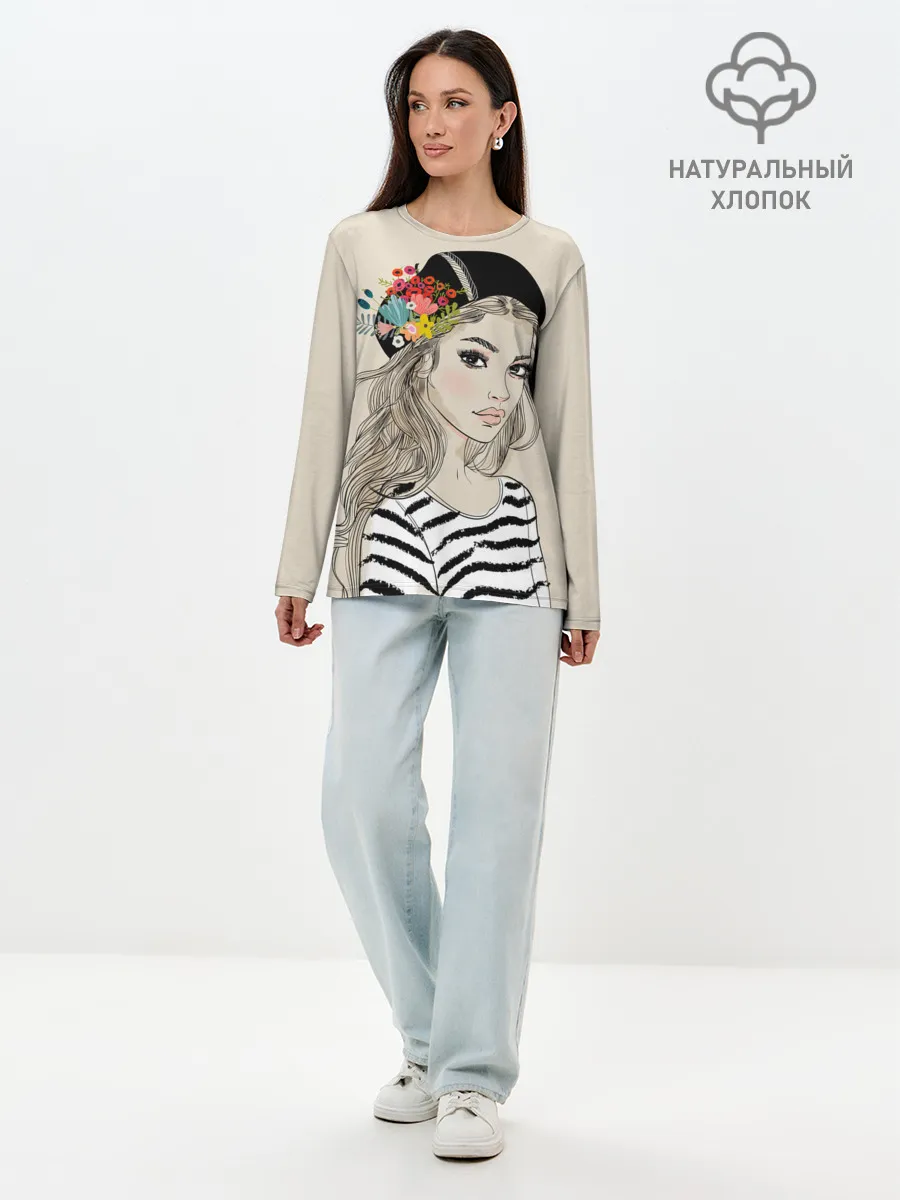 Лонгслив женский. Хлопок / Парижанка в берете