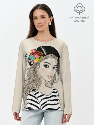 Лонгслив женский. Хлопок / Парижанка в берете