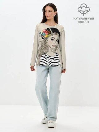 Лонгслив женский. Хлопок / Парижанка в берете