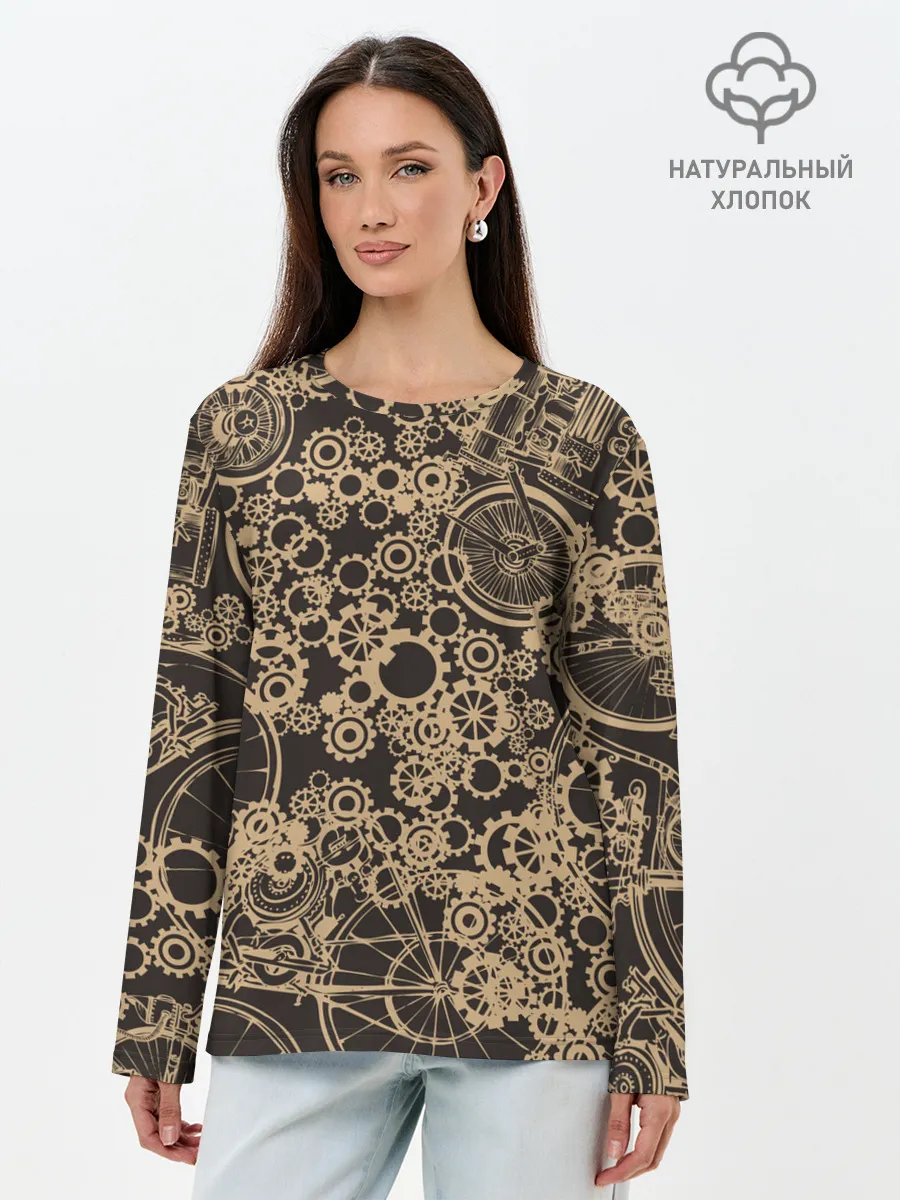 Лонгслив женский. Хлопок / Ретро велосипеды