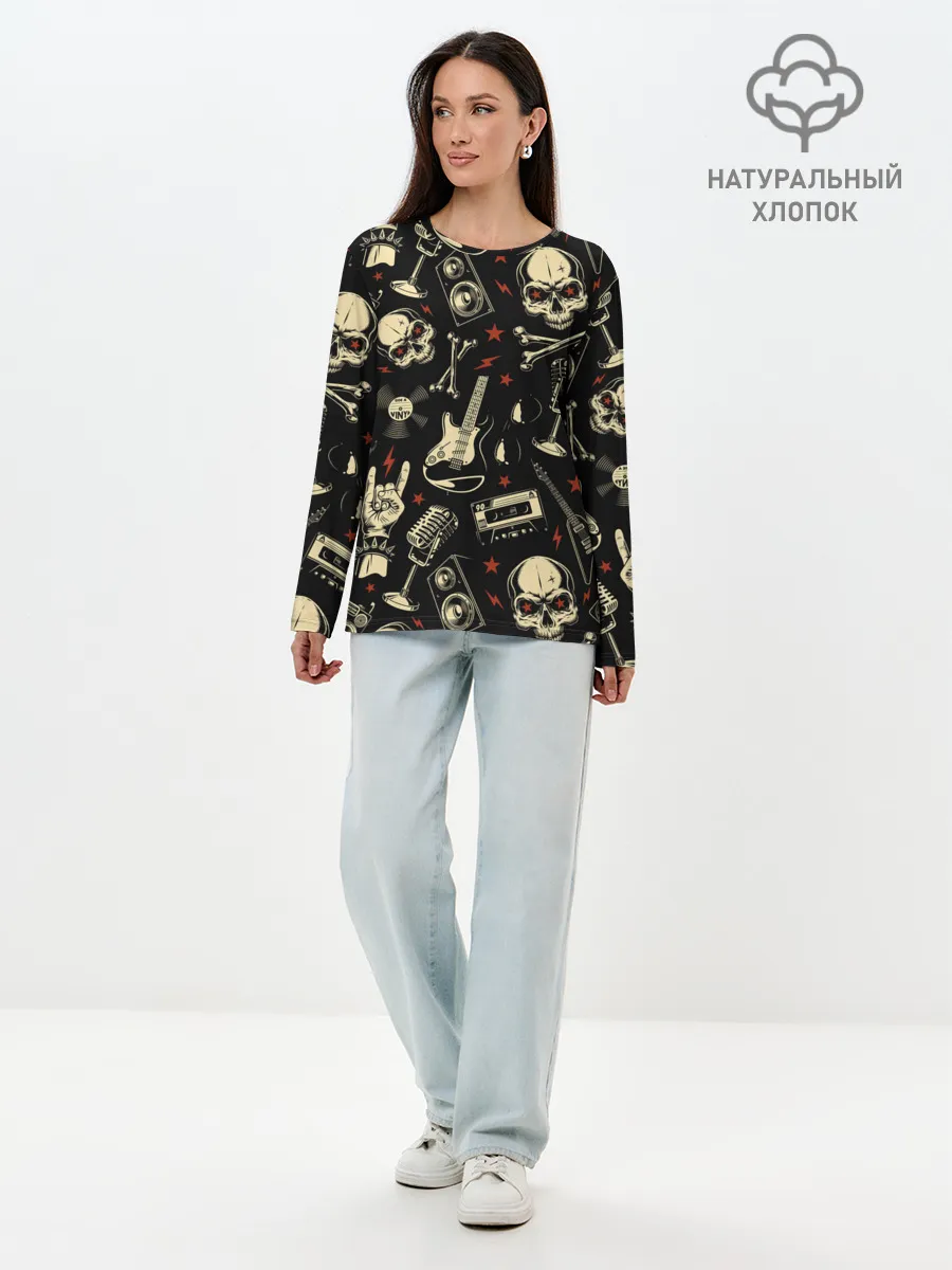 Лонгслив женский. Хлопок / Гранж с черепами