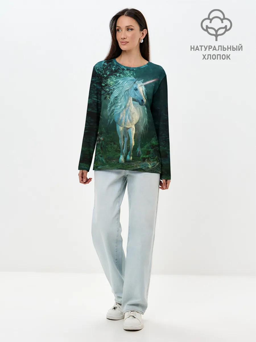 Лонгслив женский. Хлопок / Единорог
