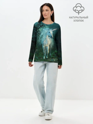 Лонгслив женский. Хлопок / Единорог