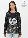 Лонгслив женский. Хлопок / Панда в косухе