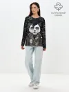 Лонгслив женский. Хлопок / Панда в косухе