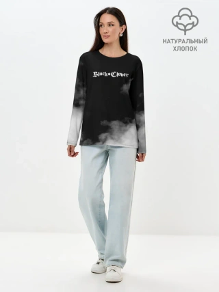 Лонгслив женский. Хлопок / Логотип Черного Клевера в дымке