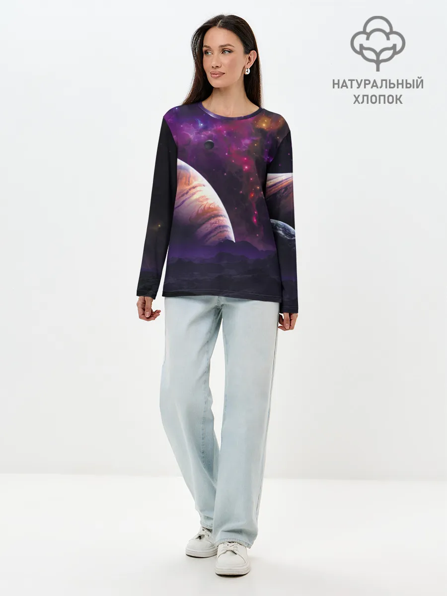 Лонгслив женский. Хлопок / Космос