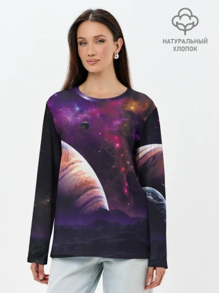 Лонгслив женский. Хлопок / Космос