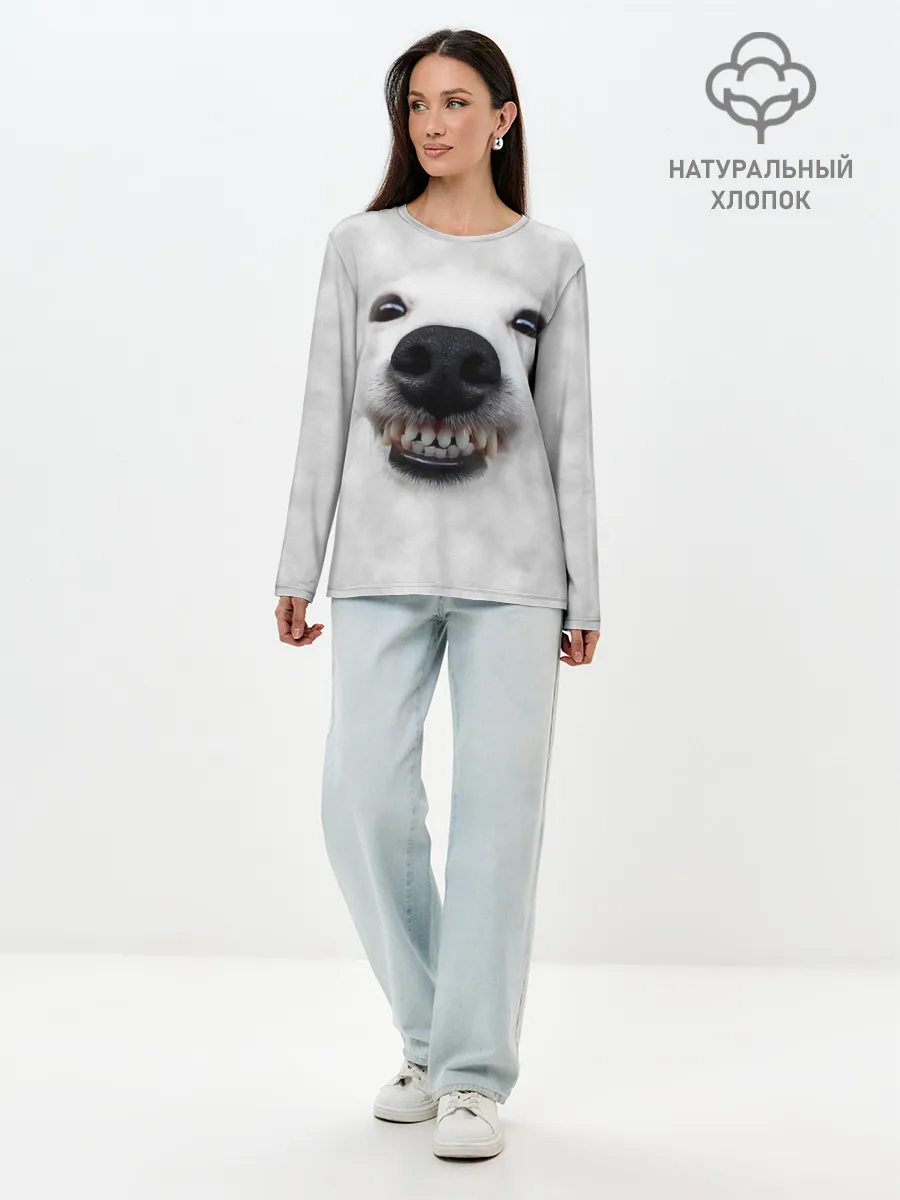 Лонгслив женский. Хлопок / Собака - улыбака