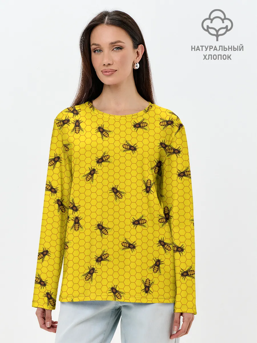 Лонгслив женский. Хлопок / Пчелы в сотах