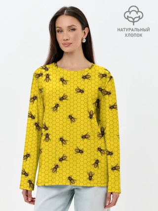 Лонгслив женский. Хлопок / Пчелы в сотах