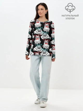 Лонгслив женский. Хлопок / Лягушки в очках