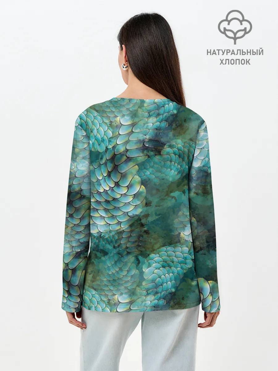 Лонгслив женский. Хлопок / Чешуя русалки
