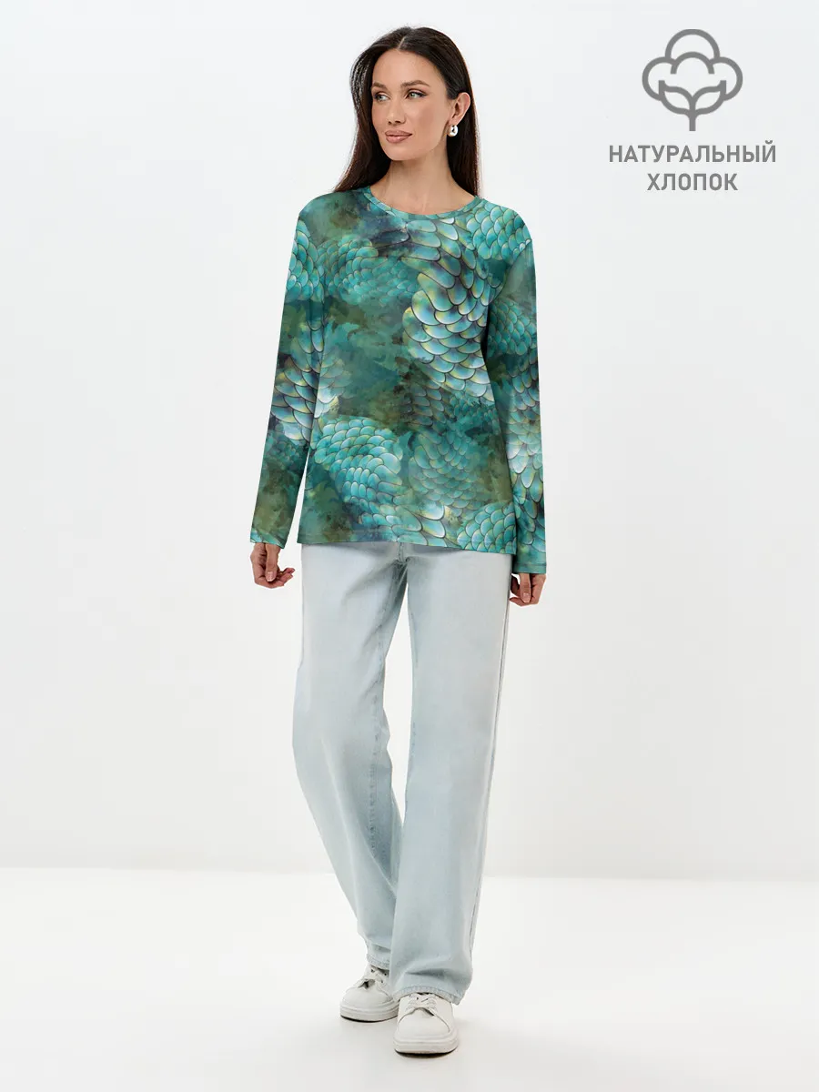 Лонгслив женский. Хлопок / Чешуя русалки