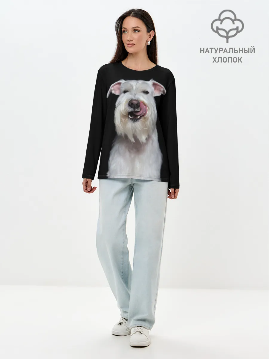 Лонгслив женский. Хлопок / Белый шнауцер