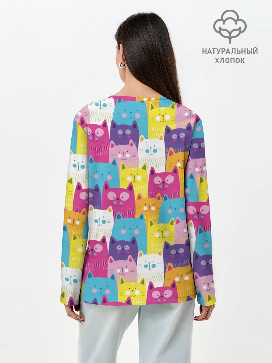 Лонгслив женский. Хлопок / Разноцветные котики