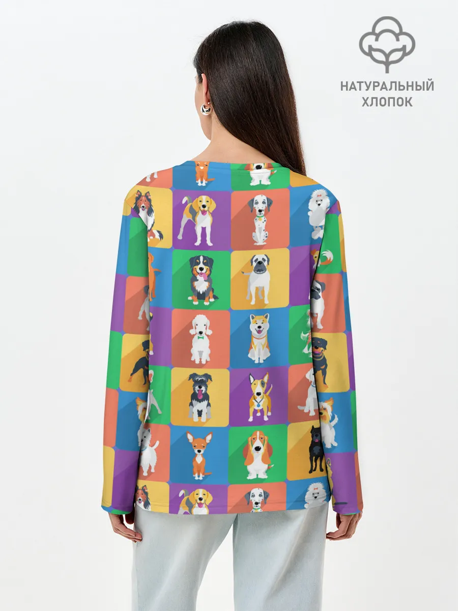 Лонгслив женский. Хлопок / Забавные собаки