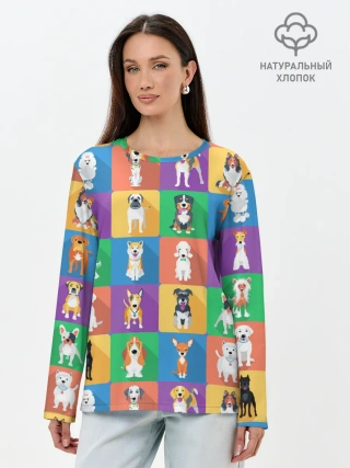 Лонгслив женский. Хлопок / Забавные собаки