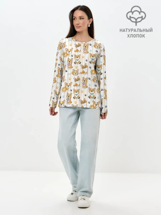 Лонгслив женский. Хлопок / Вельш корги пемброк