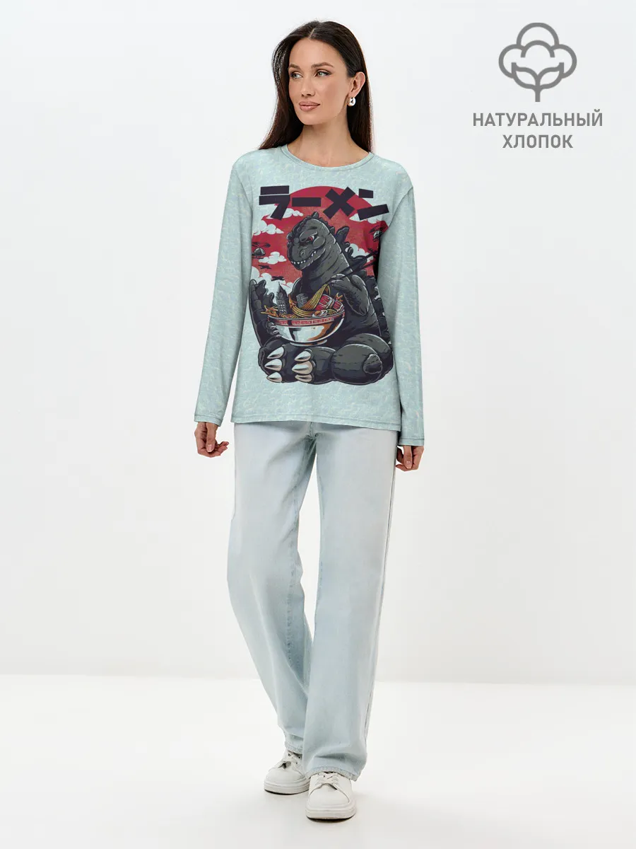 Лонгслив женский. Хлопок / Blue Godzilla