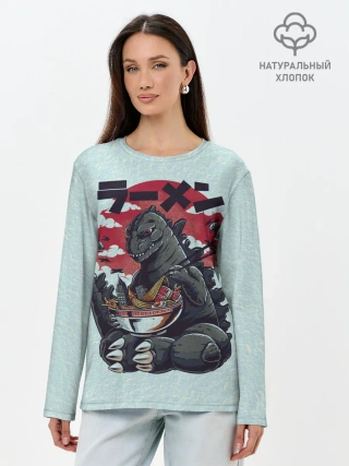 Лонгслив женский. Хлопок / Blue Godzilla