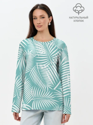 Лонгслив женский. Хлопок / Листья Пальмы