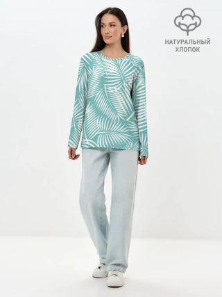 Лонгслив женский. Хлопок / Листья Пальмы