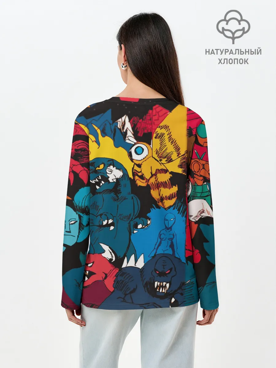 Лонгслив женский. Хлопок / Годзилла