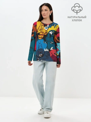 Лонгслив женский. Хлопок / Годзилла