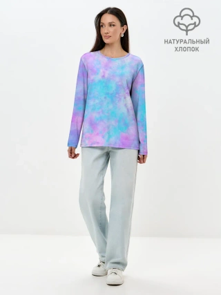 Лонгслив женский. Хлопок / Мрамор Tie Dye