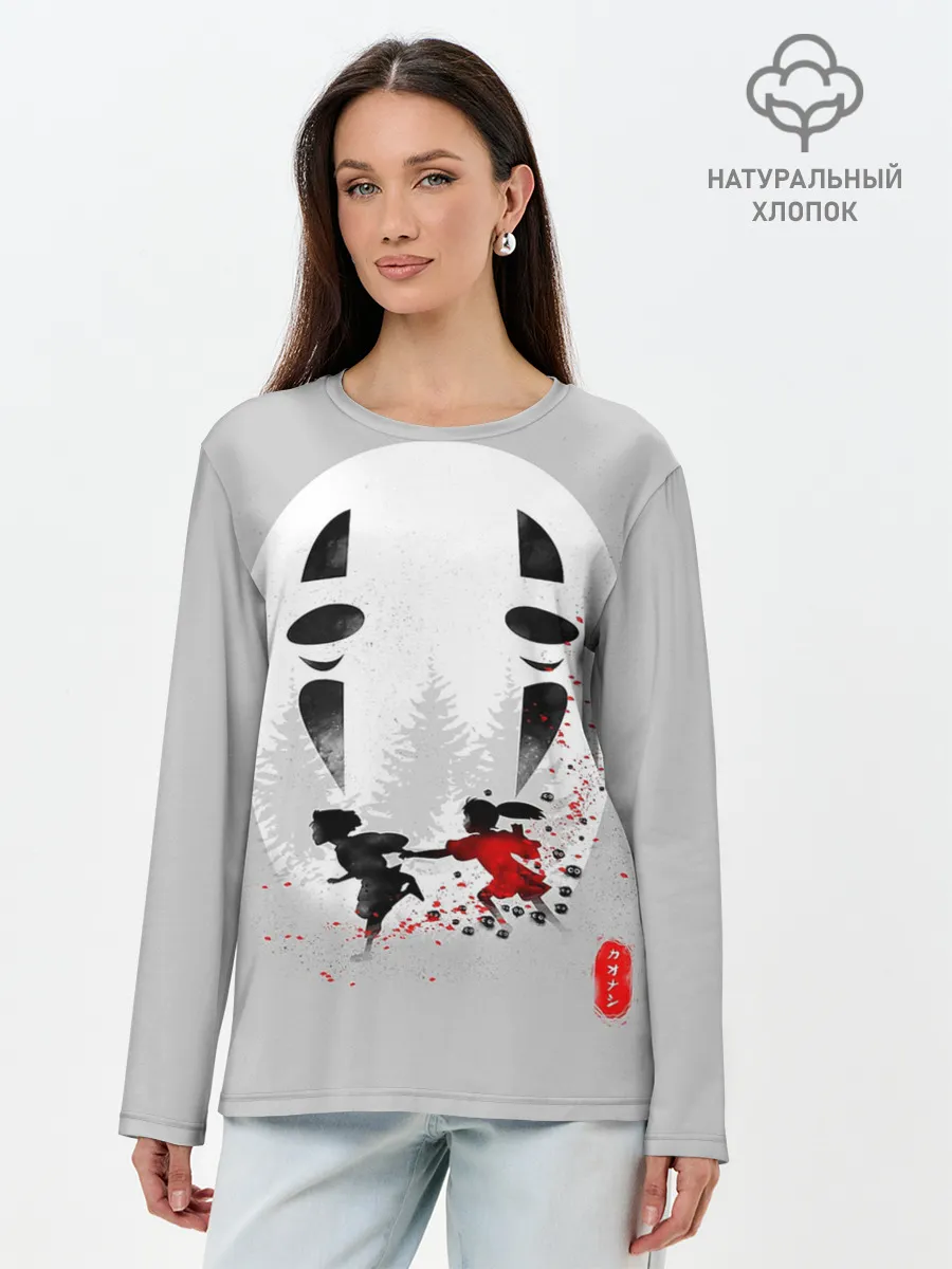 Лонгслив женский. Хлопок / Тихиро и Хаку убегают