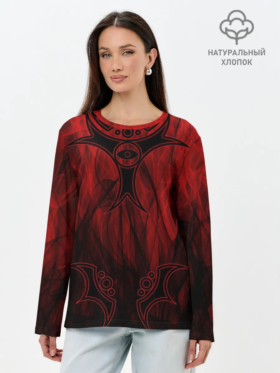 Лонгслив женский. Хлопок / Red-n-black okto
