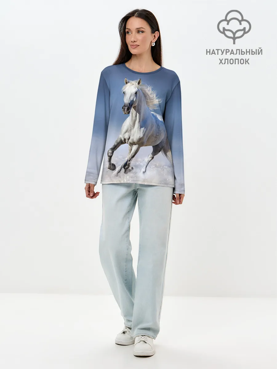 Лонгслив женский. Хлопок / Белая лошадь