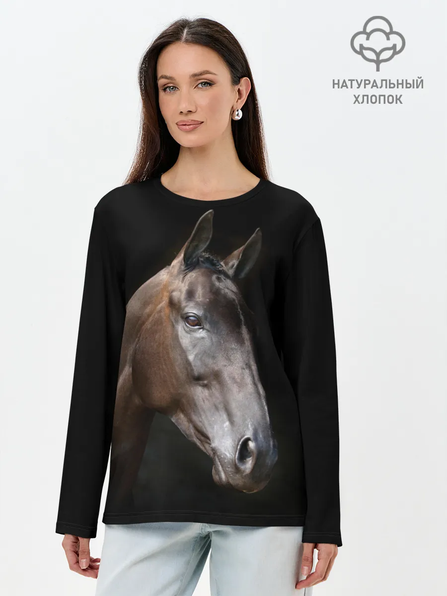 Лонгслив женский. Хлопок / Лошадь