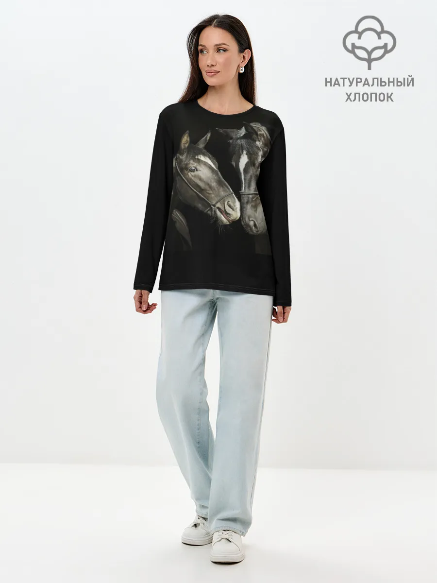 Лонгслив женский. Хлопок / Лошади