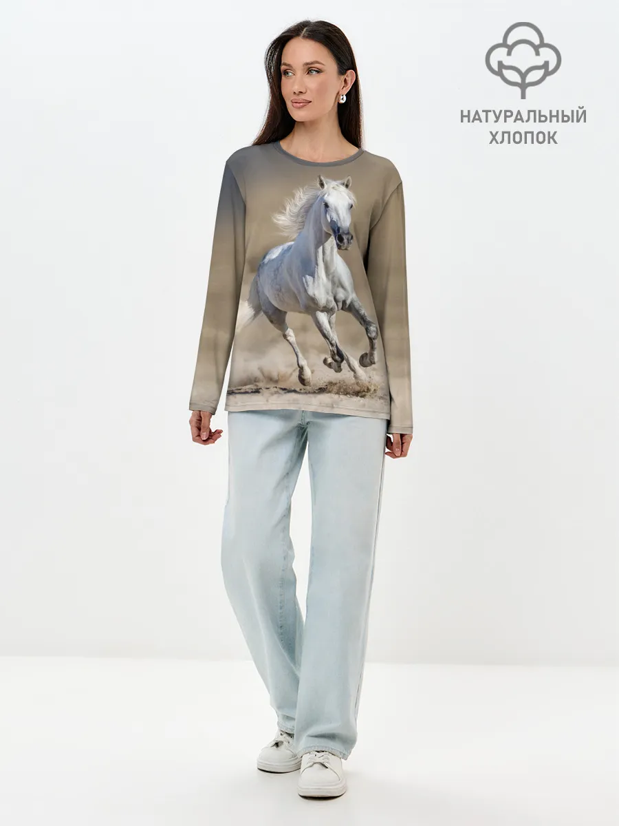 Лонгслив женский. Хлопок / Белый конь
