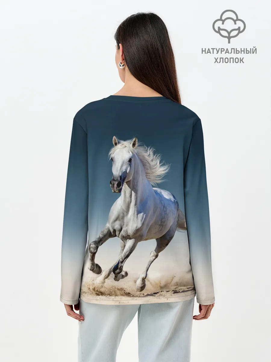 Лонгслив женский. Хлопок / Серый в яблоках конь