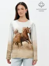 Лонгслив женский. Хлопок / Лошадь с жеребенком