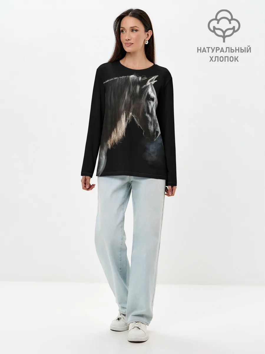 Лонгслив женский. Хлопок / Серный в яблоках конь