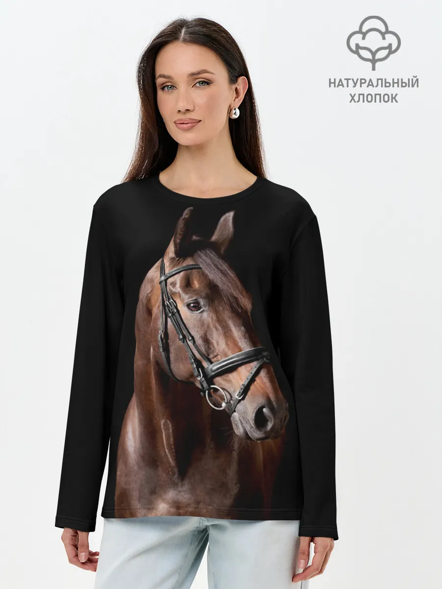 Лонгслив женский. Хлопок / Гнедая лошадь